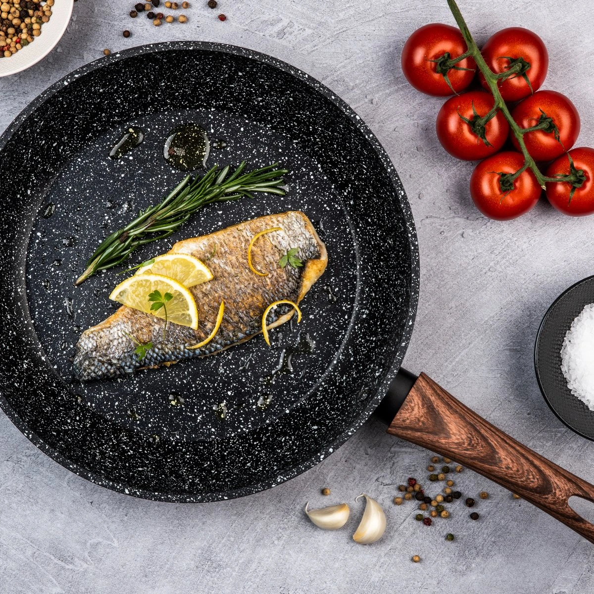 Westinghouse Pannenset Marble Wood (Koekenpan ø 28 En 30 Cm + Steelpan ø 18 Cm) - Inductie En Alle Andere Warmtebronnen 6 Westinghouse Pannenset Marble Wood (Koekenpan ø 28 En 30 Cm + Steelpan ø 18 Cm) - Inductie En Alle Andere Warmtebronnen - Afbeelding 4