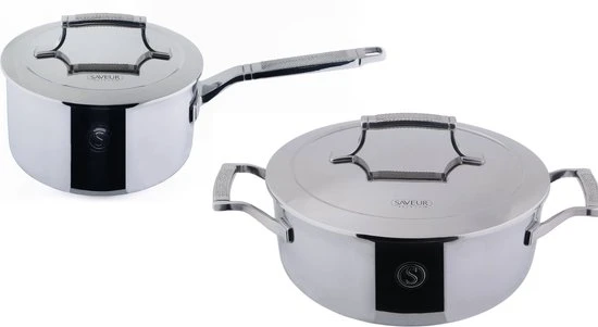Saveur Selects Pannenset Voyage Series (Kookpan ø 25 Cm + Steelpan ø 20 Cm) - TriPly RVS - Inductie En Alle Andere Warmtebronnen 3 Saveur Selects Pannenset Voyage Series (Kookpan ø 25 Cm + Steelpan ø 20 Cm) - TriPly RVS - Inductie En Alle Andere Warmtebronnen