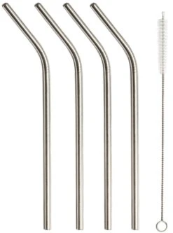 Sareva Herbruikbare Rietjes - Met Borstel - RVS - Gebogen - 4 Stuks -Kookwaren Verkoop Sareva Rietjes gebogen RVS