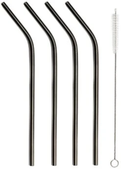 Sareva Herbruikbare Rietjes - Met Borstel - Zwart - Gebogen - 4 Stuks -Kookwaren Verkoop Sareva Rietjes gebogen zwart